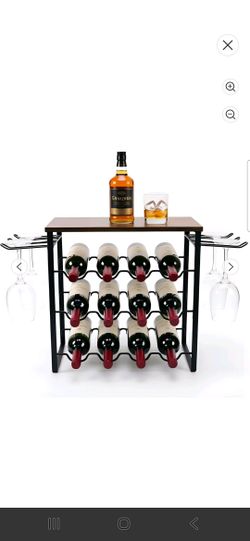 Countertop Wine Rack with Glass Holder, Compact Freestanding Wire Wine Bottle Shelf for Home & Bar