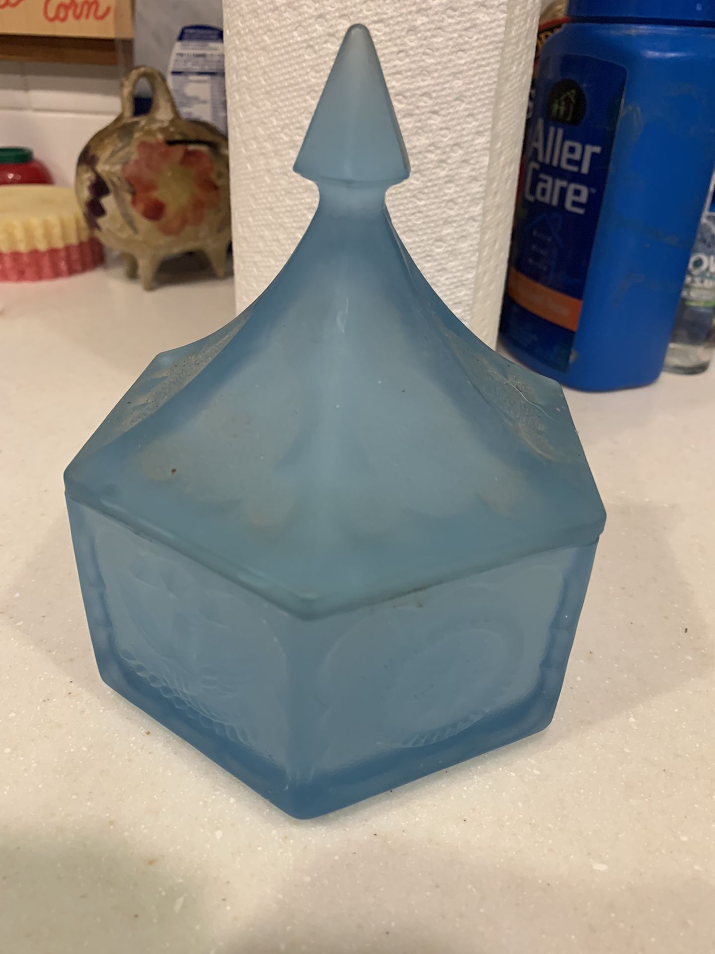 Blue Frosted Candy Dish With Lid $20 OBO