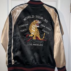 Stussy Satin Tiger World Tour 35 Embroidered Bomber Jacket S