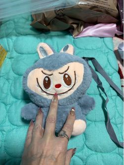 Cute small NEW Labubu backpack pouch bag gray-blue