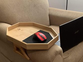 Clip On Sofa Tray, Arm Table, Recliner Armrest Snack Tray, Natural Bamboo Wooden Tray