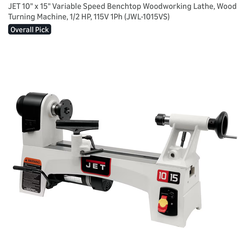 Jet 10”x15” benchtop woodworking lathe and tools