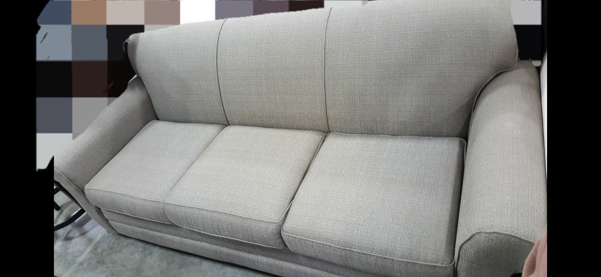 Modern Neutral Sofa + Loveseat Set – Clean, Durable, Color-Shifting Gray