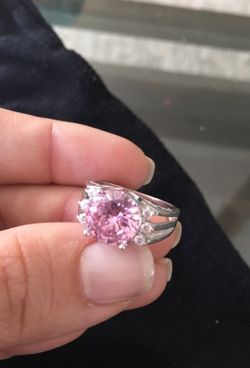 Pink stone genuine silver ring size 7