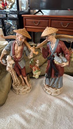 Yamakuni Japan fisherman n woman 12” figurine
