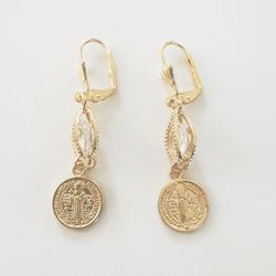 Saint Benedict Women's Earrings. 14K Gold Plated.  New 