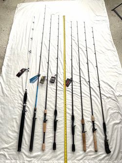 Mostly brand new with tags 5.6ft to 8.6ft medium to medium heavy action baitcaster fishing rods.