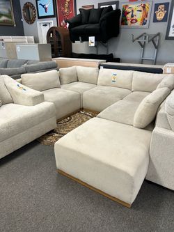 Cream Fabric Modular Sectional Sofa with Chaise