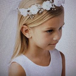 Two of the First Communion head Wreaths with VEIL  **white pearl rhinestones floral