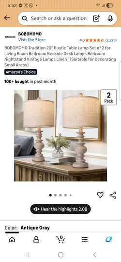 20" Rustic Table Lamp Set of 2 for Living Room Bedroom Bedside Desk Lamps Bedroom Nightstand Vintage Lamps Linen (Suitable for Decorating Small Areas)