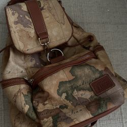 B. Angel 'New Map' Brown Faux Leather Bucket Style Womens Backpack