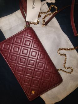 Tory Burch Quilted Burgundy Crossbody Bag