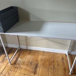 Modern White Desk with Storage Bin