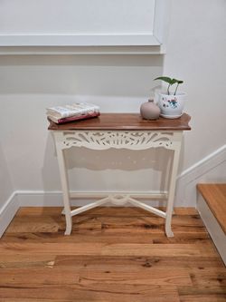 Narrow Entryway Walnut Console Table 32" - Accenture Table, White & Wood