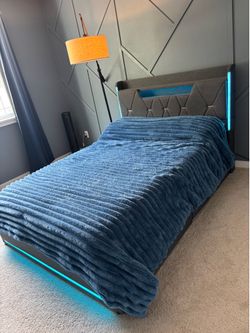 Full size Bed Frame with Storage Headboard & Hidden Storage and Four Drawers with LED Lights