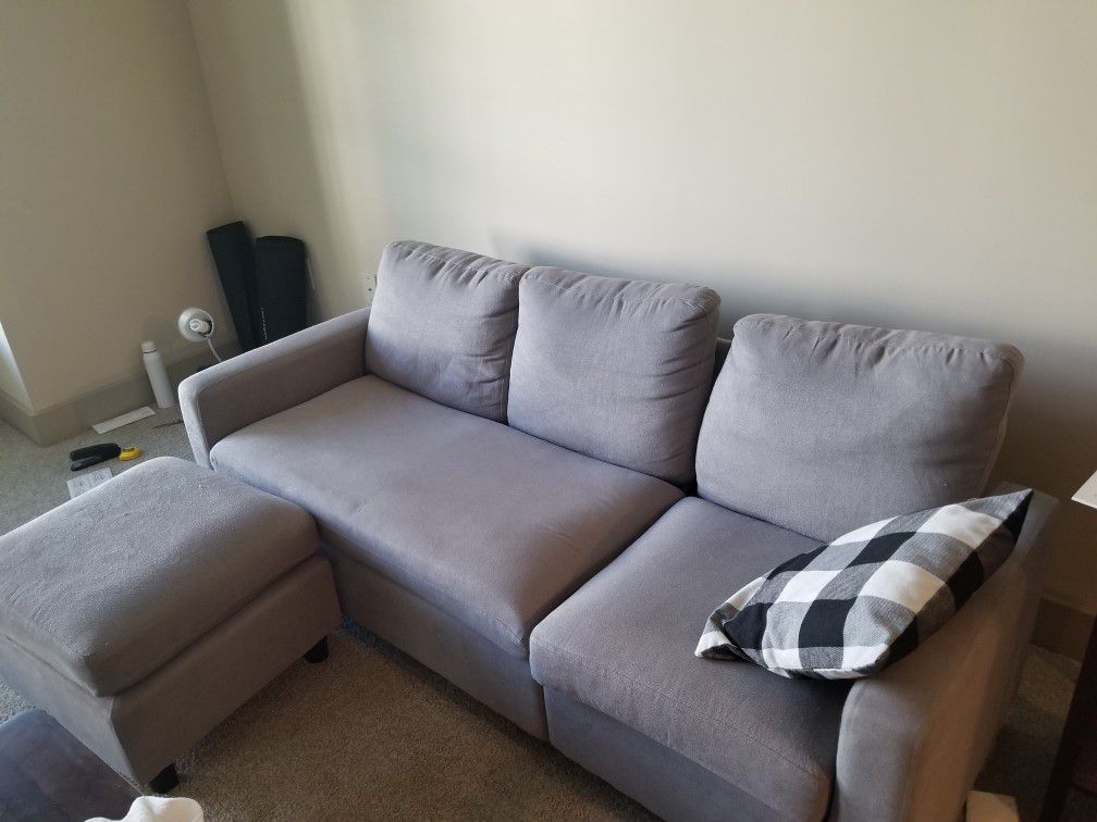 3 Seat Grey Sofa With Ottoman 