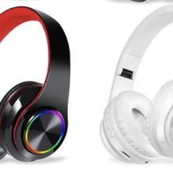 Wireless Bluetooth headphones with 7 color LED light- Red & Black or all white options 