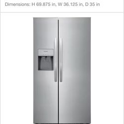 Brand New Frigidaire 36 in. 26 cu. ft. Standard Depth Side by Side Refrigerator in Stainless Steel