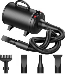 3800W High Velocity Pet Blow Dryer with Heater for Grooming, Speed Temperature Adjustable Dog Blower Grooming Dryer with 4 Nozzles