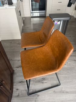 2 Comfortable Bar Stools - Light Brown LeatherSoft