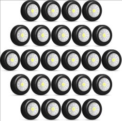 24 Pack Push Tap Puck Light, 2.68" Mini Wireless Touch LED Night Light, 60 Lumens Battery Operated Stick on Lights for Under Cabinet, Kitchen Counter,