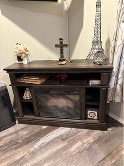 Media Console Electric Fireplace in Brown Oak