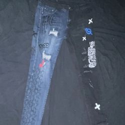 Half Blue Half Black Jeans New Sosoo