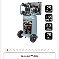 Air compressor McGraw 29gal 165psi 5.3SCFM 1.8 running HP