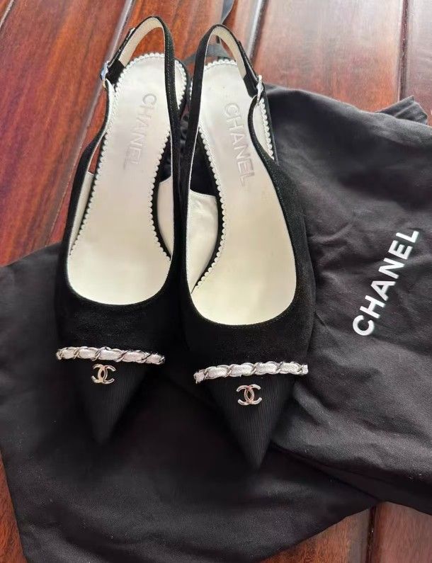 Chanel black suede high heels