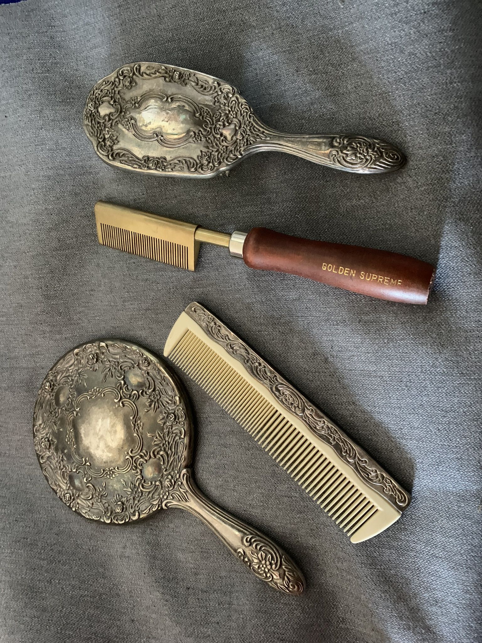 Vintage Vanity Set - Mirror Comb Brush & Hot Comb