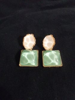 Gold-Tone Drop Earrings with Green Stone