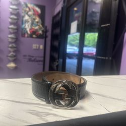 Gucci Belt Black Silver Buckle 