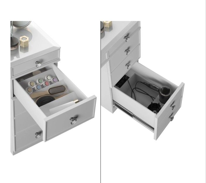 Tresanti Alexandra Vanity Table with LED Lighted Mirror Glass Top for