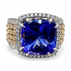 18K Two Tone Gold Ring with 10.02Ct. Tanzanite and Diamonds 2.04 Ct. (Size 7.50)