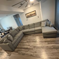 Kevin Charles Asheville Gray Fabric Sectional Sofa - Right Chaise, Seats 6+