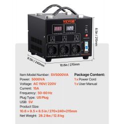 VEVOR Voltage Converter Transformer, 5000W, Heavy Duty Step Up/Down Transformer, Convert from 110 Volt to 220 Volt and from 220 Volt to 110 Volt, with