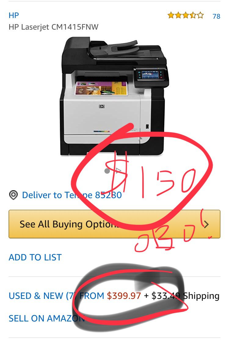 HP LaserJet Pro CM1415fnw Color MFP Printer - W/ ink and for Sale in Tempe, AZ - OfferUp