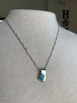 Silver tone necklace with silver 925 Opal pendant 21” inches long