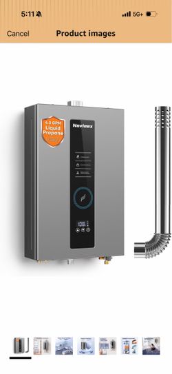 Propane Gas Tankless Water Heater Up to 4.3 GPM 100,000 BTU, Indoor On-demand hot water for 2-4 points of use, with LED touchscreen, temperature contr