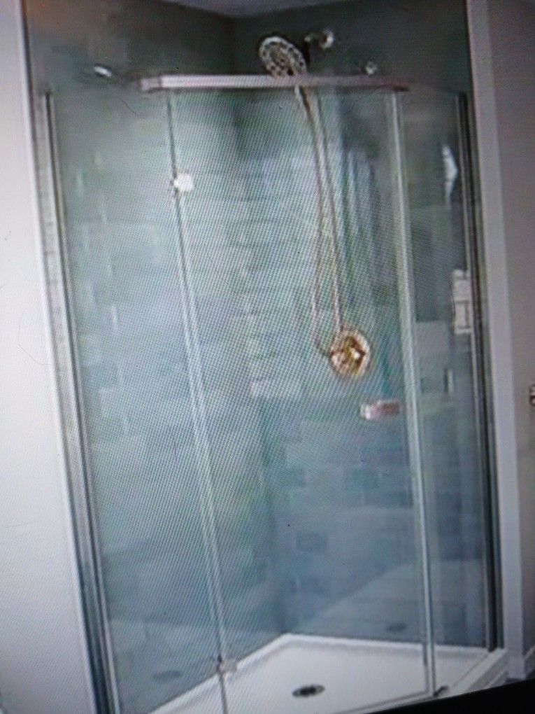 38"W By 72" H NEO-ANGLE PIVOT FRAMLESS CORNER SHOWER ENCLOSURE IN STAINLESS WITH CLEAR GLASS