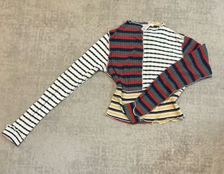 Striped Patchwork Long Sleeve Crop Top