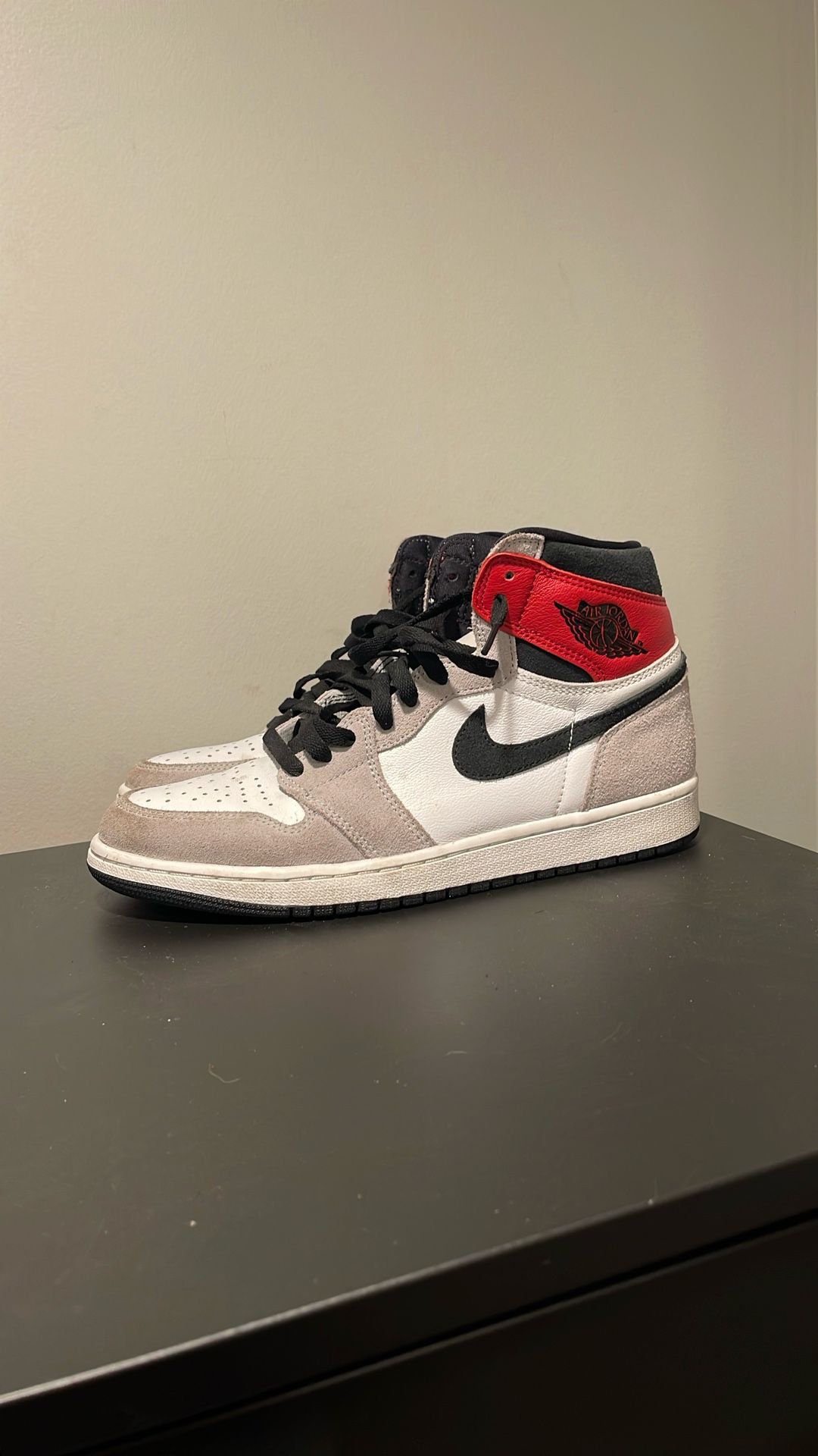 Jordan Ones Smoke Gray, Color Gray Black Red, Size 9.5