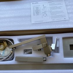 Single-Handle Floor Mount Roman Tub Faucet with Hand Shower in Brushed Nickel