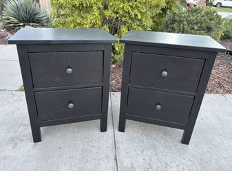 Black Solid Wood Hemnes Dresser Chest of Drawers Nightstand Set Good Condition