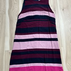 Ann Taylor Factory Dress Size 10 Purple Pink Navy Blue Striped Sleeveless Sheath