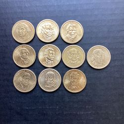 10 US Presidential Coins, different Presidents and years