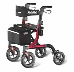 Walkers for Seniors with Seat, Foldable Rollator Walker, Reinforced Aluminum Frame, 10" Big Rubber Wheels for All Terrain, Built-in Cable, Lightweight
