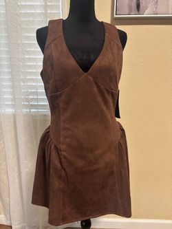 Brown Suede Mini Dress V-Neck Sleeveless size L