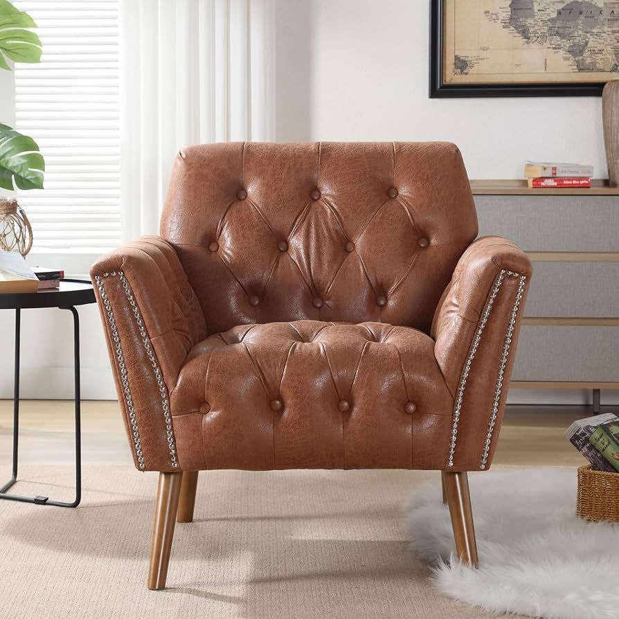 BFZ Suede Leather Accent Chair with Solid Wooden Legs, Comfy Cushion Wide Arm Chair in Morden Style,