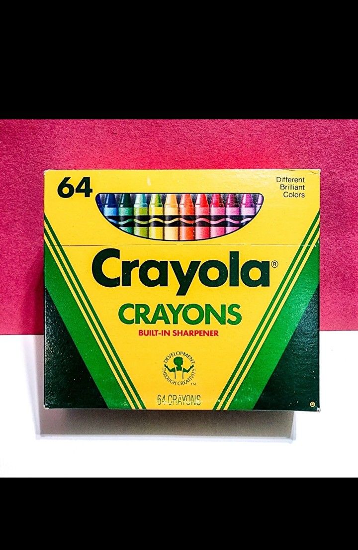 Unused • Vintage Crayola Crayons 1988• Box of 64 Sharpener • Rare Indian Red Included